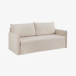 Sofá cama de algodón y lino beige 215x100x97cm