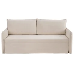 Sofá cama de algodón y lino beige 215x100x97cm