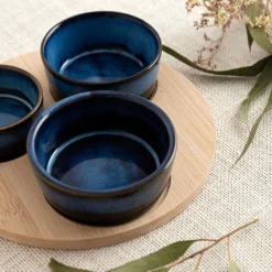 Tabla madera con 3 boles aperitivo azul Bari